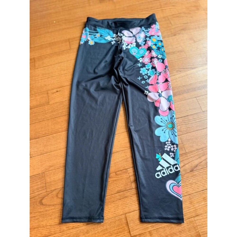 NWOT Adidas Kids Girls XL Black rainbow Floral Athletic active full Leggings